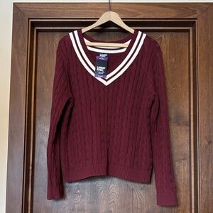 Lands' End Women's V-Neck Cable Sweater in Burgundy  xxl read listing